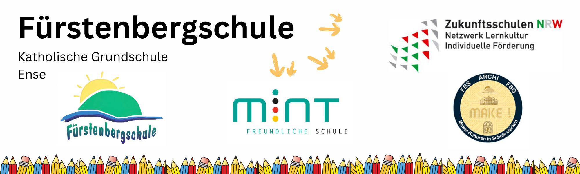 Logo der Fürstenbergschule mit den Auszeichnungen Mintfreundliche Schule, Netzwerkschule Make und Zukunftsschule NRW